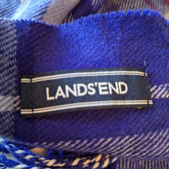 Lands' End Soft Purple Plaid Fringe Scarf Warm Winter Accessory Acrylic Soft - Picture 3 of 6